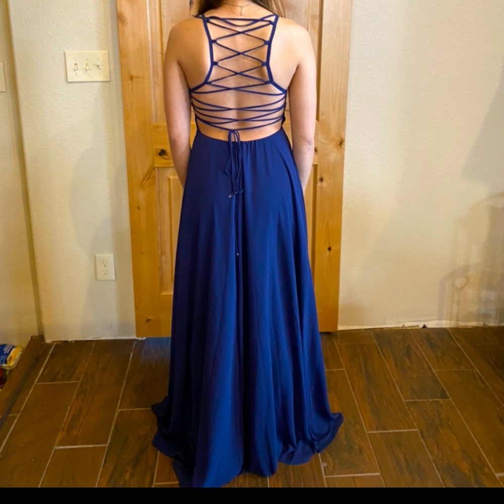 Navy blue prom dress; size small